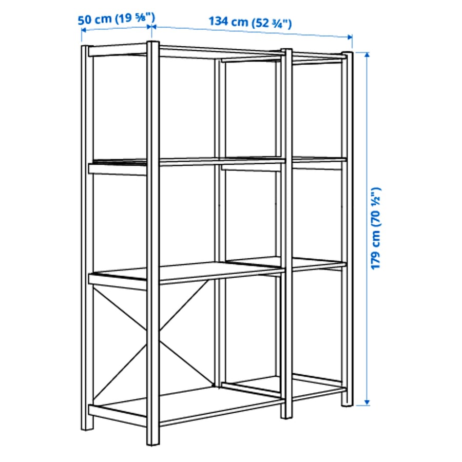 IVAR 2 osa/riiulid, mänd, 134x50x179 cm