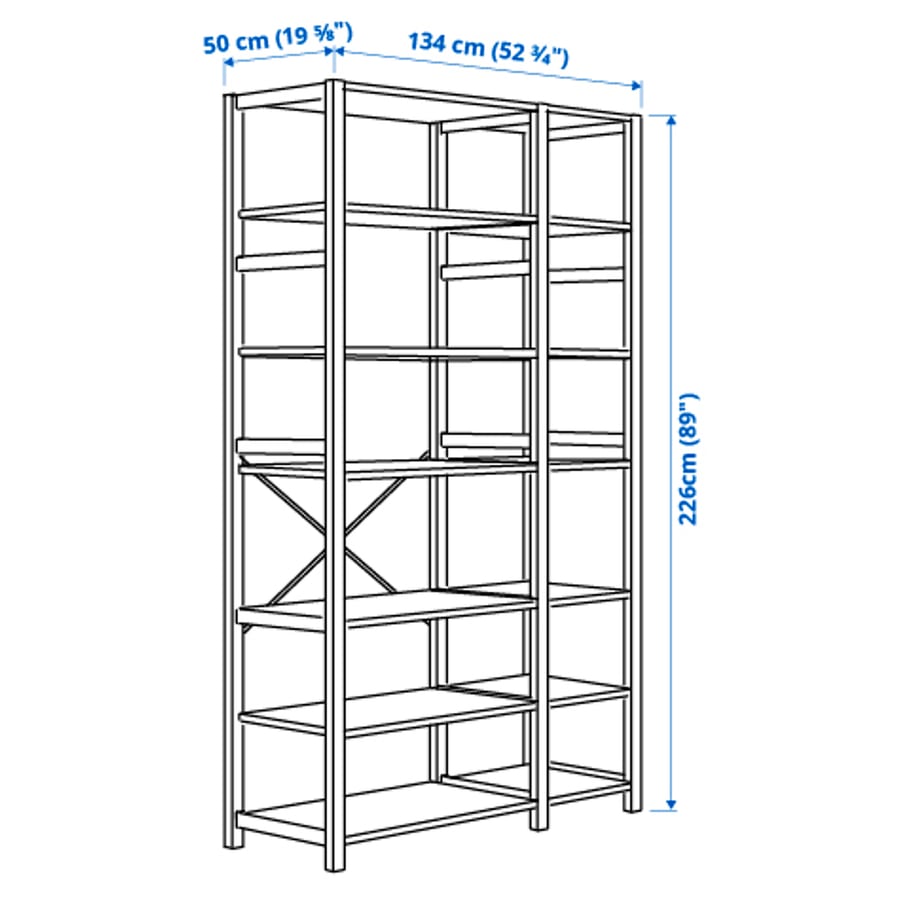 IVAR 2 osa/riiulid, mänd, 134x50x226 cm