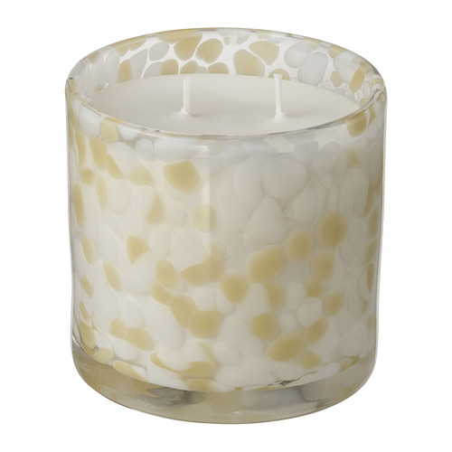 JÄMLIK - świeca zapachowa w szkle, 2 knoty, 50 godz., wanilia/jasny szarobeżowy