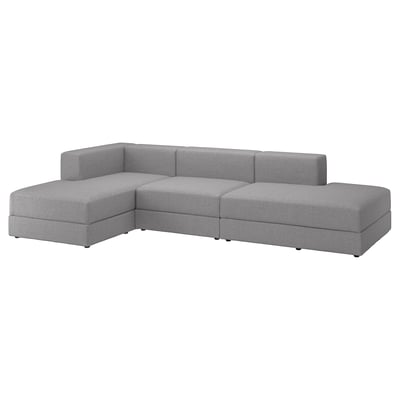 Szara sofa JÄTTEBO w kształcie litery L, nowoczesny design o czystych liniach, miękkiej tkaninie i głębokich siedziskach.