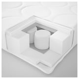 Przytulne białe, sześcienne siedzenia z cylindrycznymi poduszkami, zaprojektowane z myślą o komforcie.