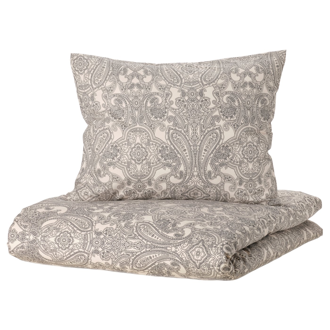 JÄTTEVALLMO Poszwa na kołdrę i 2 poszewki, beżowy/ciemnoszary, 200x200/50x60 cm