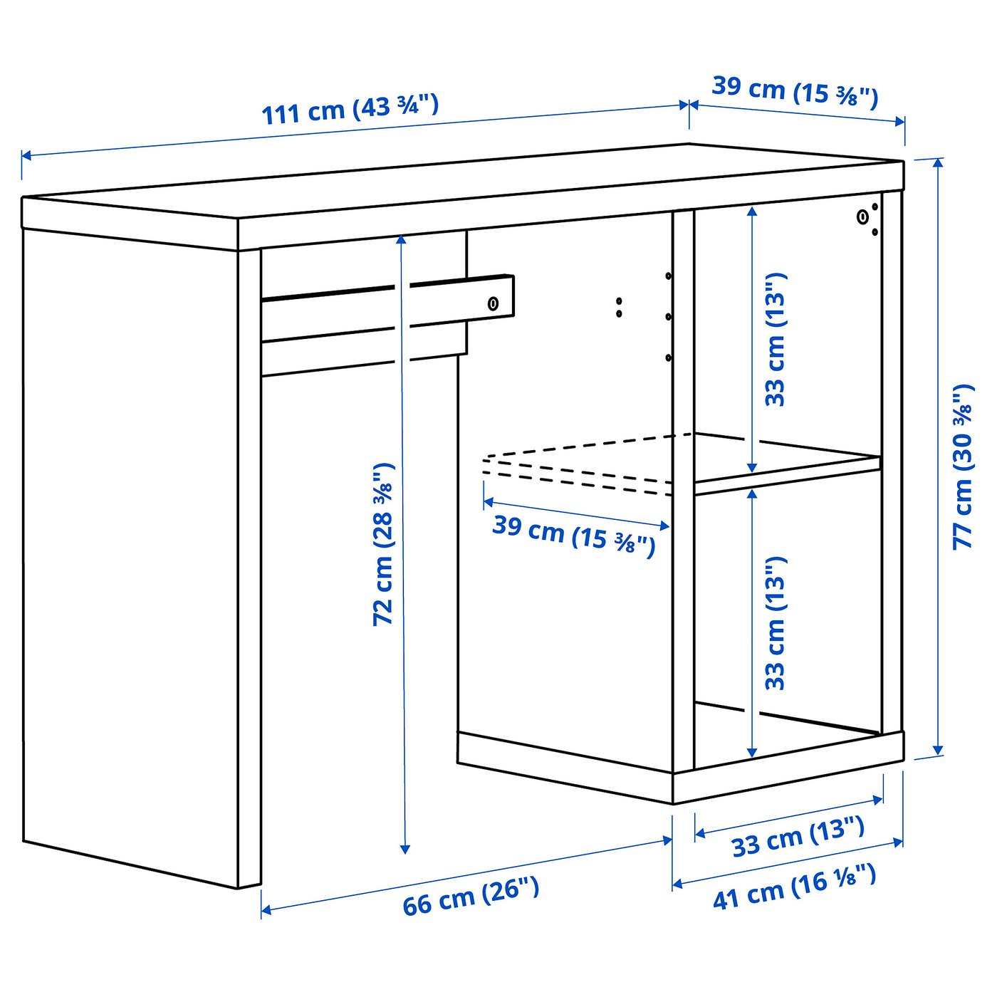 Письмовий стіл IKEA KALLAX, білий, 111 × 39 см — фото 2