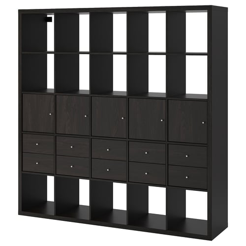 KALLAX Стелаж із 10 вставками - чорно-коричневий 182x182 см