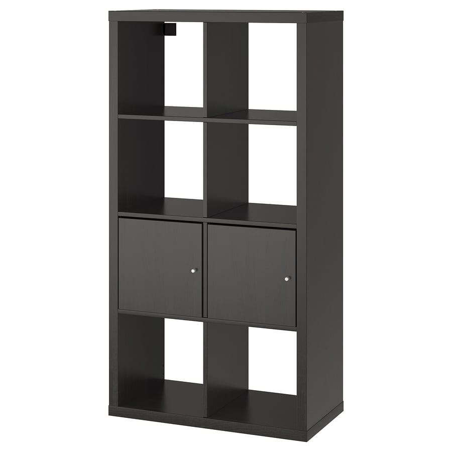 KALLAX plaukts 2x4 šūnas + 2 durvis, melni brūns