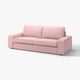 Różowa sofa KIVIK, nowoczesny design, niskie podłokietniki, wygodna do relaksu.