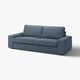 Niebieska sofa KIVIK, nowoczesny design z niskimi podłokietnikami, idealna do relaksu.