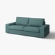 Sofa KIVIK: turkusowa, kanciasta, nowoczesny design, z niskimi ramionami, wygodna, z poliestrowej tkaniny.