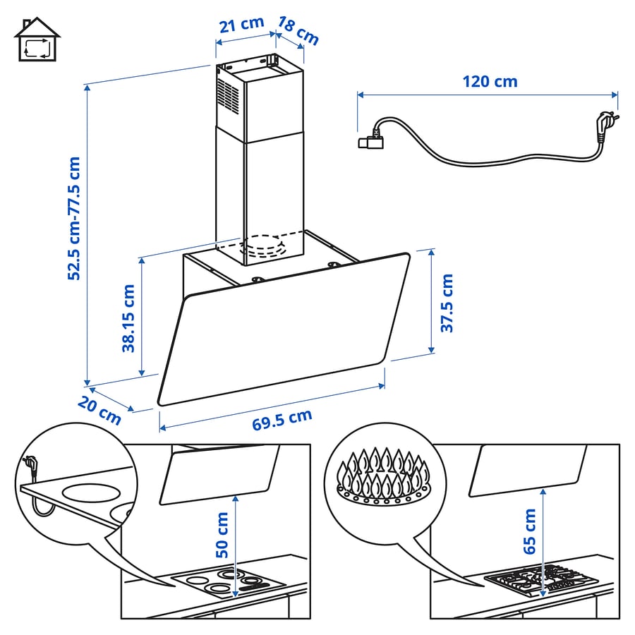 KNUVEBO seinale paigaldatav õhupuhasti, IKEA 500 must, 70 cm