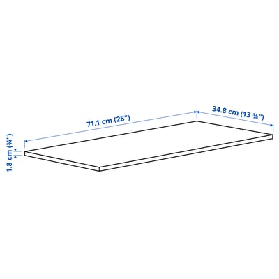 Półka IKEA KOMPLEMENT w kolorze ciemnoszarym. Jest prostokątny, wykonany z płyty wiórowej z powierzchnią z folii papierowej.