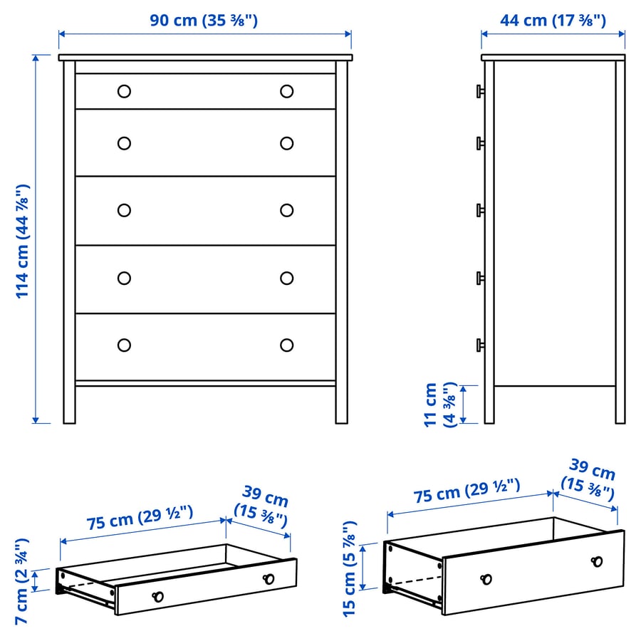 KOPPANG kumode ar 5 atvilktnēm, 90x44x114 cm,  baltā krāsā