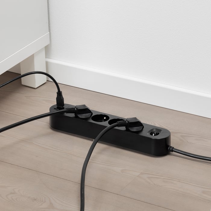 KOPPLA Подовжувач 4 розетки/2 порти USB, чорний 3.0 м, фото 2