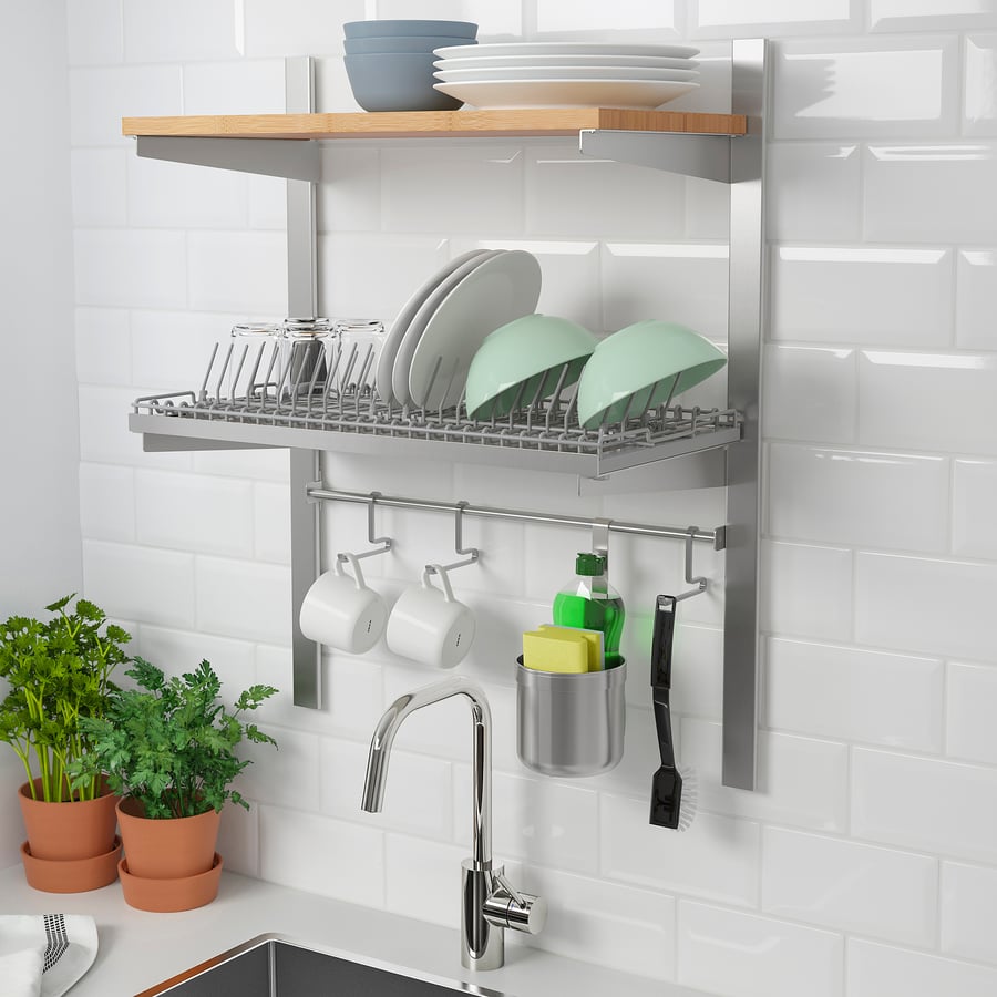 KUNGSFORS susp rail w shelf/rail/dish dra, nerūsējošais tērauds/oškoks