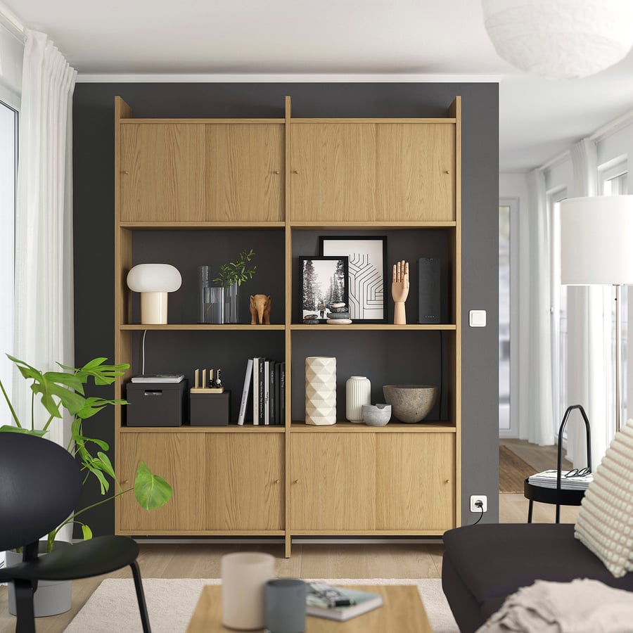 LÅDMAKARE liugustega mööbli kombinatsioon, 2 riiuliga/tammeimitatsioon, 159x35x212 cm