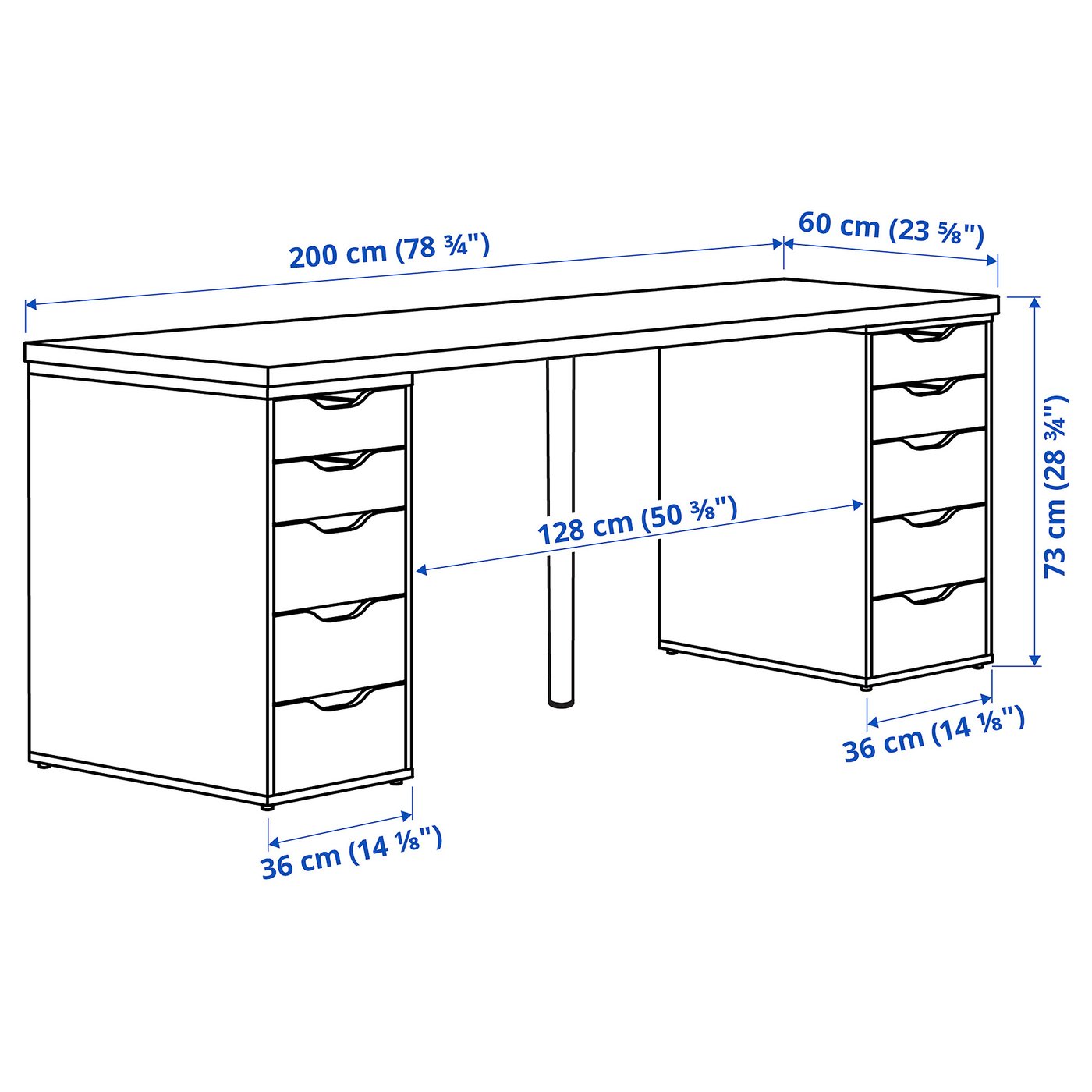 Письмовий стіл IKEA LAGKAPTEN / ALEX, білий, 200 × 60 см — фото 2