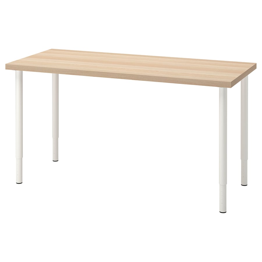 OLOV/LAGKAPTEN, kirjutuslaud 60x140 cm valge peitsitud tamme efekt/valge