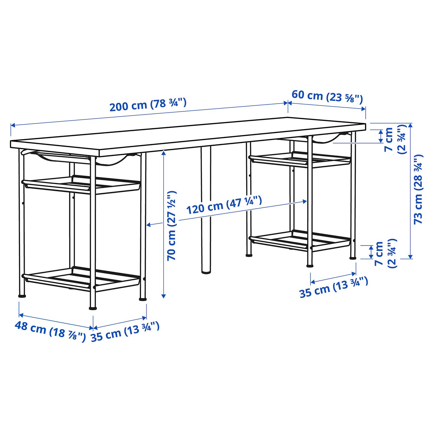 Письмовий стіл IKEA LAGKAPTEN / SPÄND, білий / чорний, 200 × 60 см — фото 2