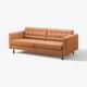 Stylowa, beżowa skórzana sofa o nazwie LANDSKRONA z drewnianymi nogami i eleganckim, nowoczesnym designem.