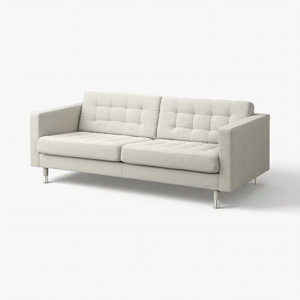 Jasnoszara sofa LANDSKRONA, nowoczesny design z tufowanymi poduszkami, chromowane nogi.