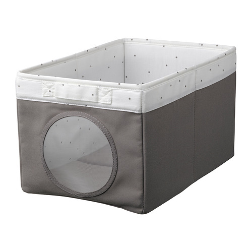 LEN - pudełko, 25x37x22 cm, szary/w kropki biały