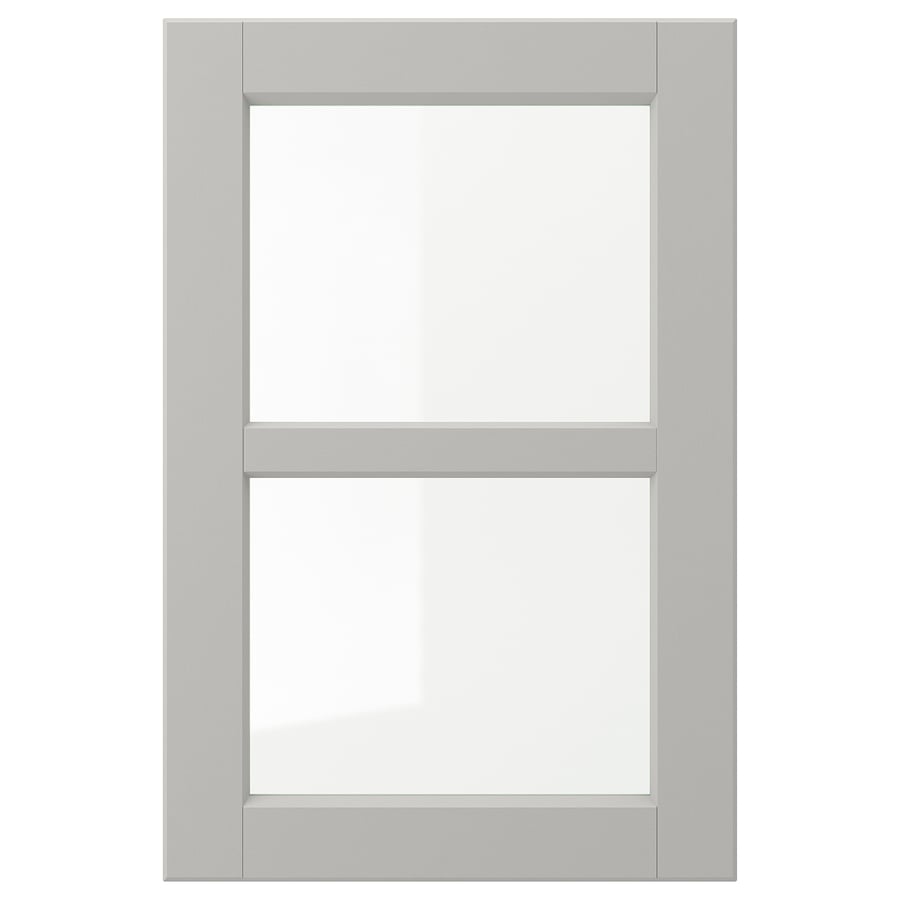 LERHYTTAN Stikla durvis - gaiši pelēkas 40x60 cm METOD virtuves skapju durvis