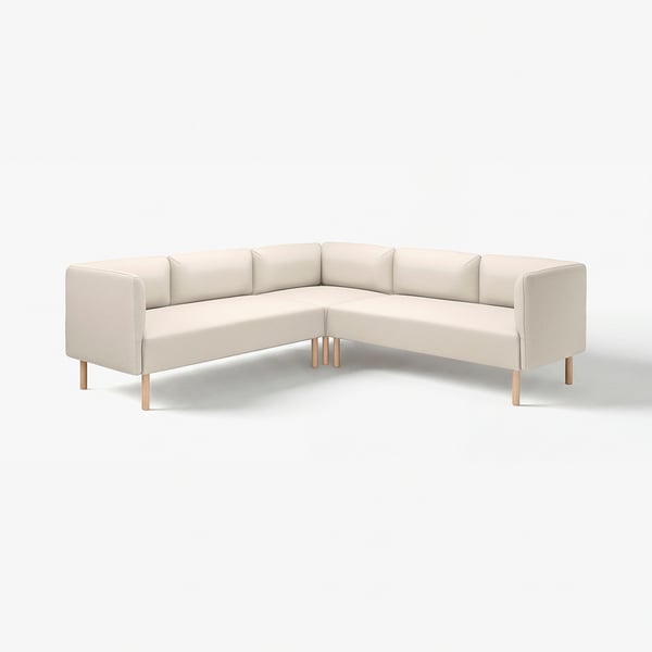Modułowa sofa LILLEHEM, kremowa, minimalistyczna konstrukcja, drewniane nogi.