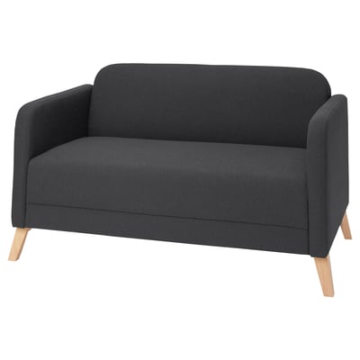 LINANÄS: ciemnoszara sofa 2-osobowa. Nowoczesny design, wytrzymały poliester. Kompaktowy, łatwy w transporcie.