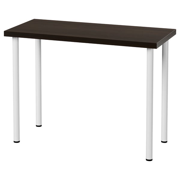 Nowoczesne biurko: LINNMON w kolorze ciemnobrązowym z metalowymi nogami. Prosty, minimalistyczny design.