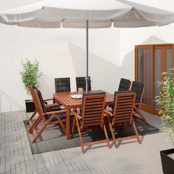 LJUSTERÖ parasol z podstawą beżowy/Grytö ciemnoszary 301 cm 400 cm