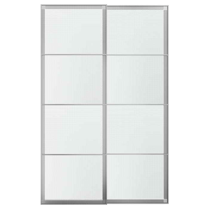 LUNDBRÄSMA Розсувні двері, алюміній/скло в клітинку, 150x236 см