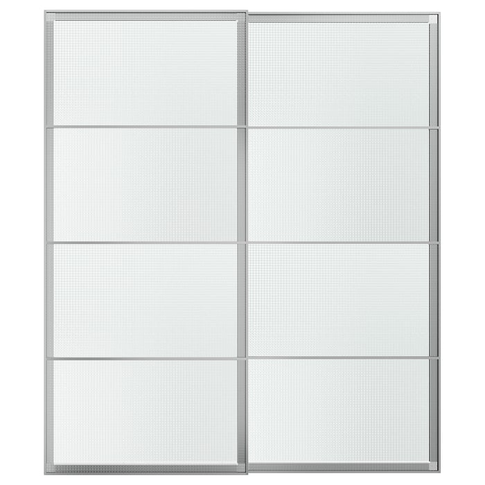 LUNDBRÄSMA Розсувні двері, алюміній/скло в клітинку, 200x236 см