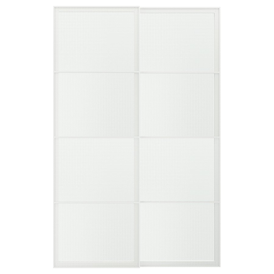 LUNDBRÄSMA lükanduksed, 2 tk, valge/ruuduline klaas, 150x236 cm