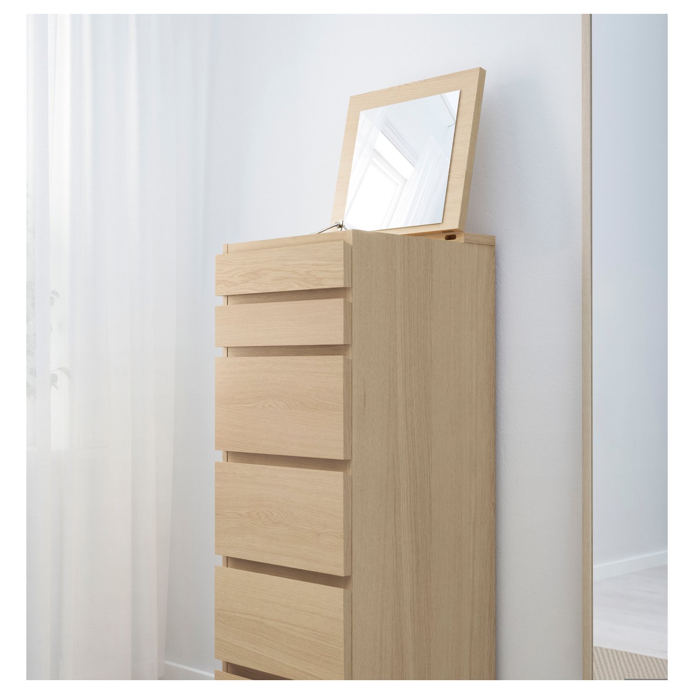 ikea malm komod s 6 yashikami belyj okrashennyj dubovyj shpon zerkalo 40x123 sm 204 035 95