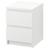 Biała szafka nocna MALM z 2 szufladami, elegancki, nowoczesny design, gładkie akrylowe wykończenie.