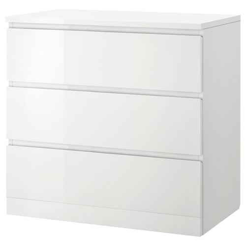MALM Комод, 3 шухляди - глянець білий 80x78 см