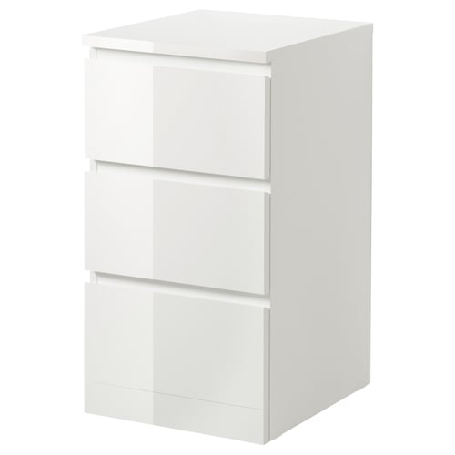 MALM Комод, 3 шухляди - глянець білий 40x78 см
