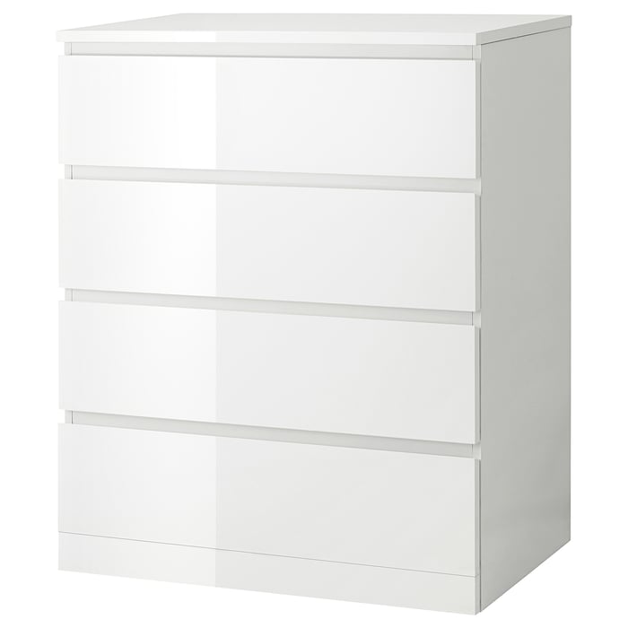 MALM Комод, 4 шухляди, глянець білий, 80x100 см