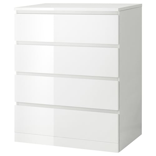 MALM Комод, 4 шухляди - глянець білий 80x100 см