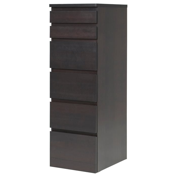 MALM Комод, 6 шухляд, чорно-коричневий/дзеркало, 40x123 см