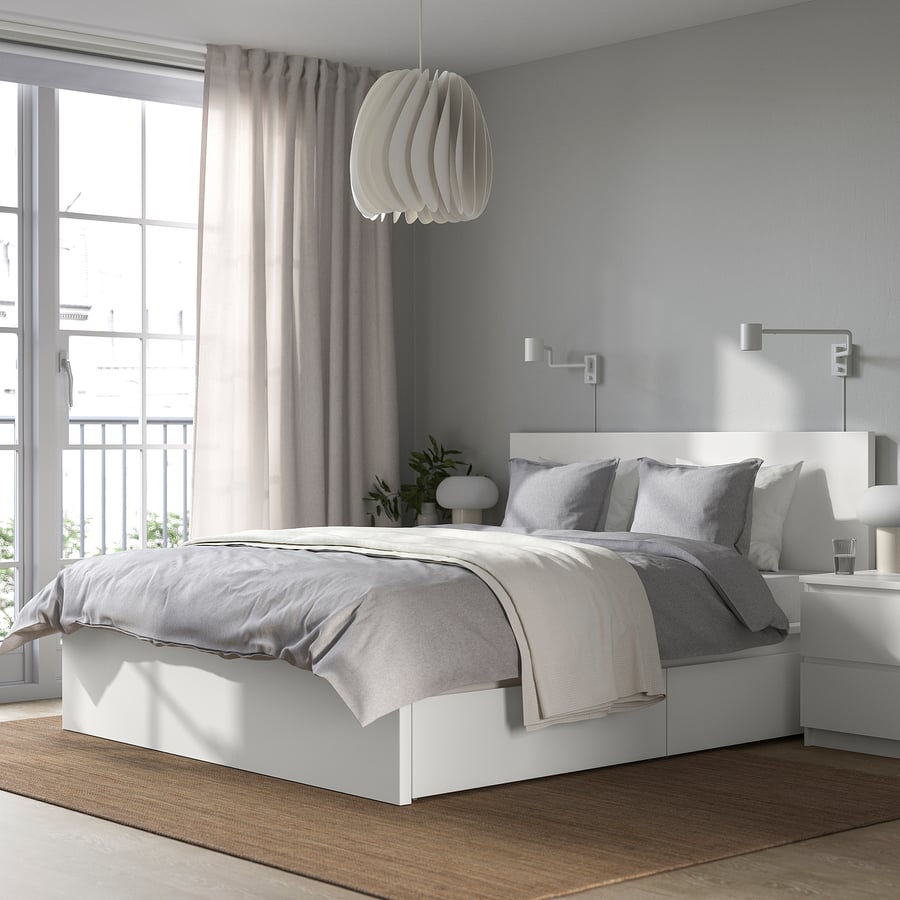 MALM Gultas rāmis ar 4 atvilktnēm 160x200cm, balts ar LUROY redelēm