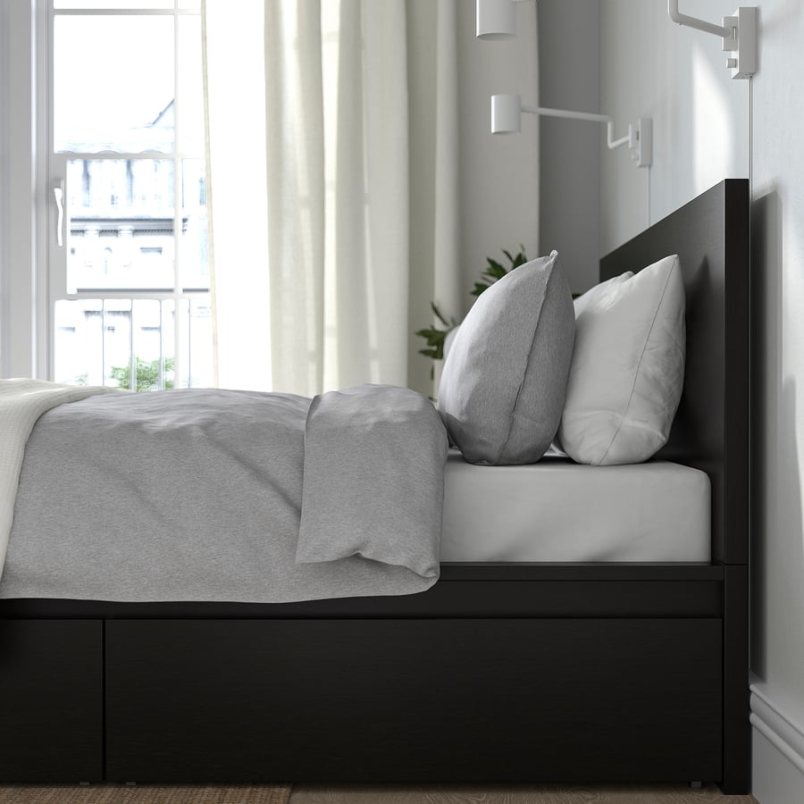 MALM Gultas rāmis ar 4 atvilktnēm 160x200cm, melni brūns ar LUROY redelēm