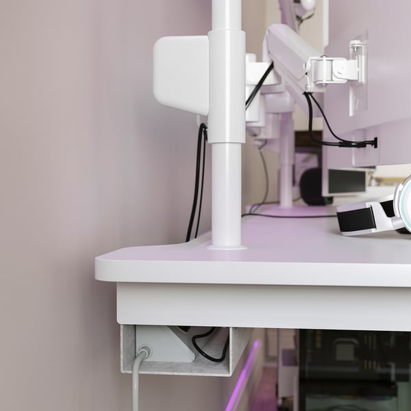 MÅLOMRÅDE Biurko gamingowe typu siedź/stój, z uchwytem do monitora/elektryczny biały, 180x80 cm