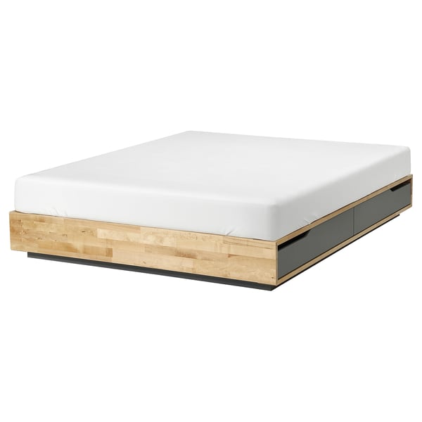 Łóżko MANDAL; białe, lite drewno; prostokątny; minimalistyczny design.