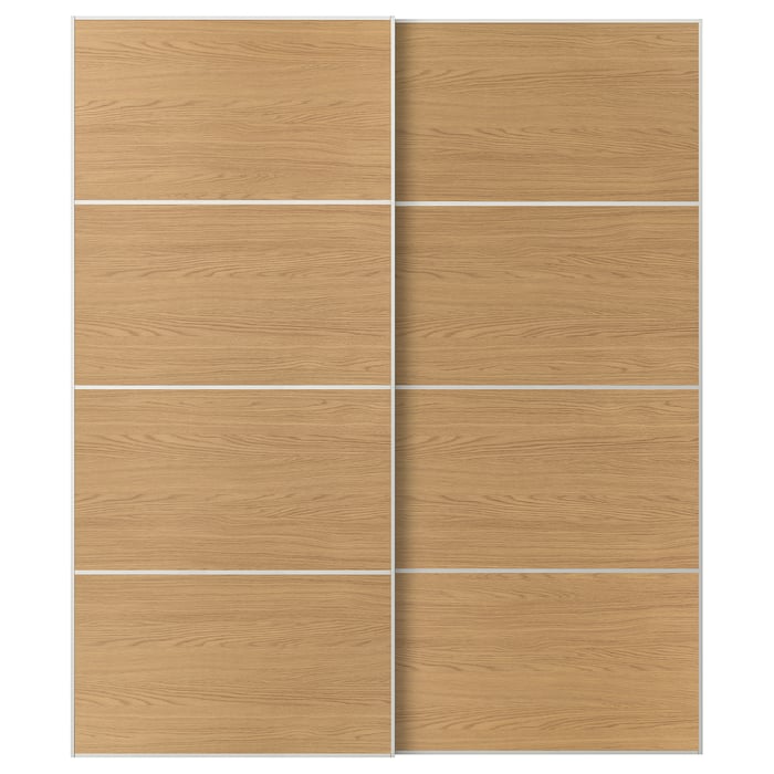 MEHAMN Розсувні двері, білий/2-сторонній імітація дуба, 200x236 см