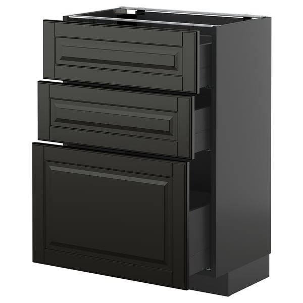 Zabudowa kuchenna METOD w kolorze czarnym z 3 szufladami i drzwiami, elegancki, nowoczesny design.