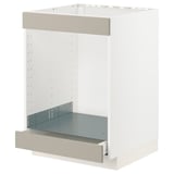 Biała szafka kuchenna METOD z beżowym frontem szuflady, w pełni zmontowana, z metalową półką i mechanizmem szuflady.