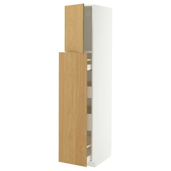 METOD / MAXIMERA Sza wys z wys 1drz/4szu, biały/Sinarp okl dęb, 40x60x200 cm
