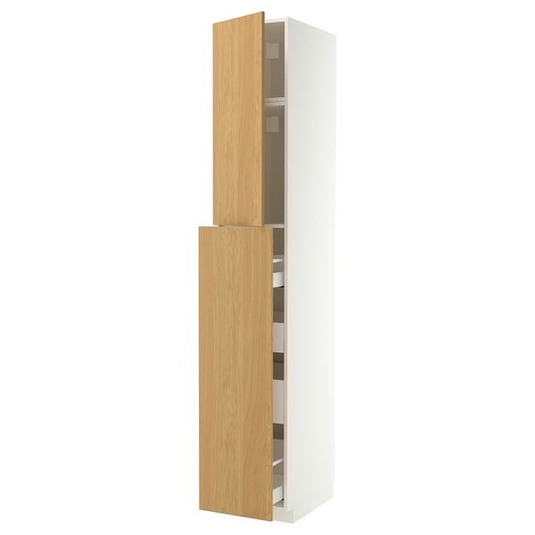 METOD / MAXIMERA Sza wys z wys 1drz/4szu, biały/Sinarp okl dęb, 40x60x240 cm