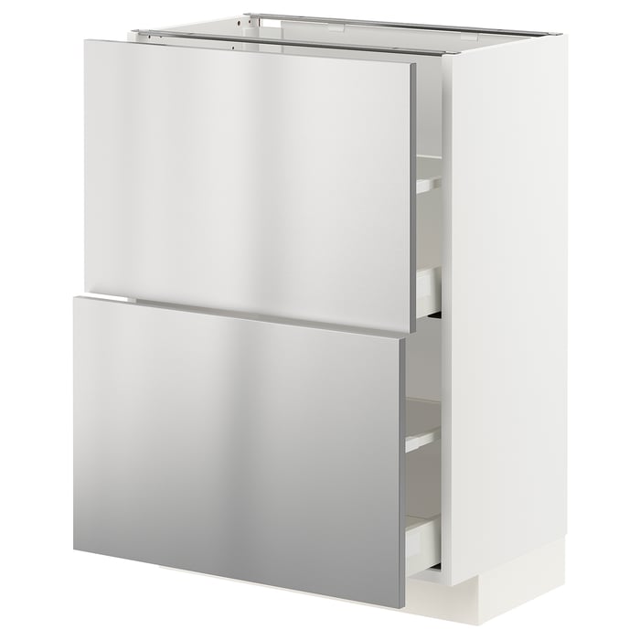 METOD / MAXIMERA Шафка/2 шухляди/, білий/Vårsta нержавіюча сталь, 60x37 см