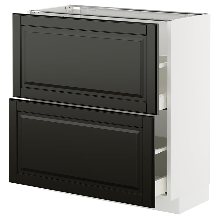 METOD / MAXIMERA Підлогова шафка з 2 шухлядами, білий/Bodbyn чорний, 80x37 см